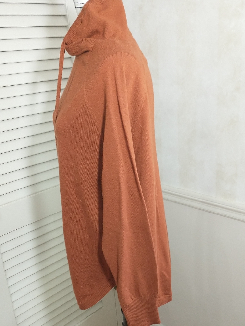 NWT Cynthia Rowley 100% Extra Fine Merino Wool Deep Pumpkin Colored Cowl Sweater - Picture 3 of 10